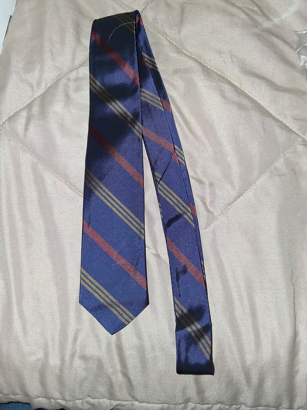 Men's Navy Diagonal Stripe Tie with Red & Gold Accents